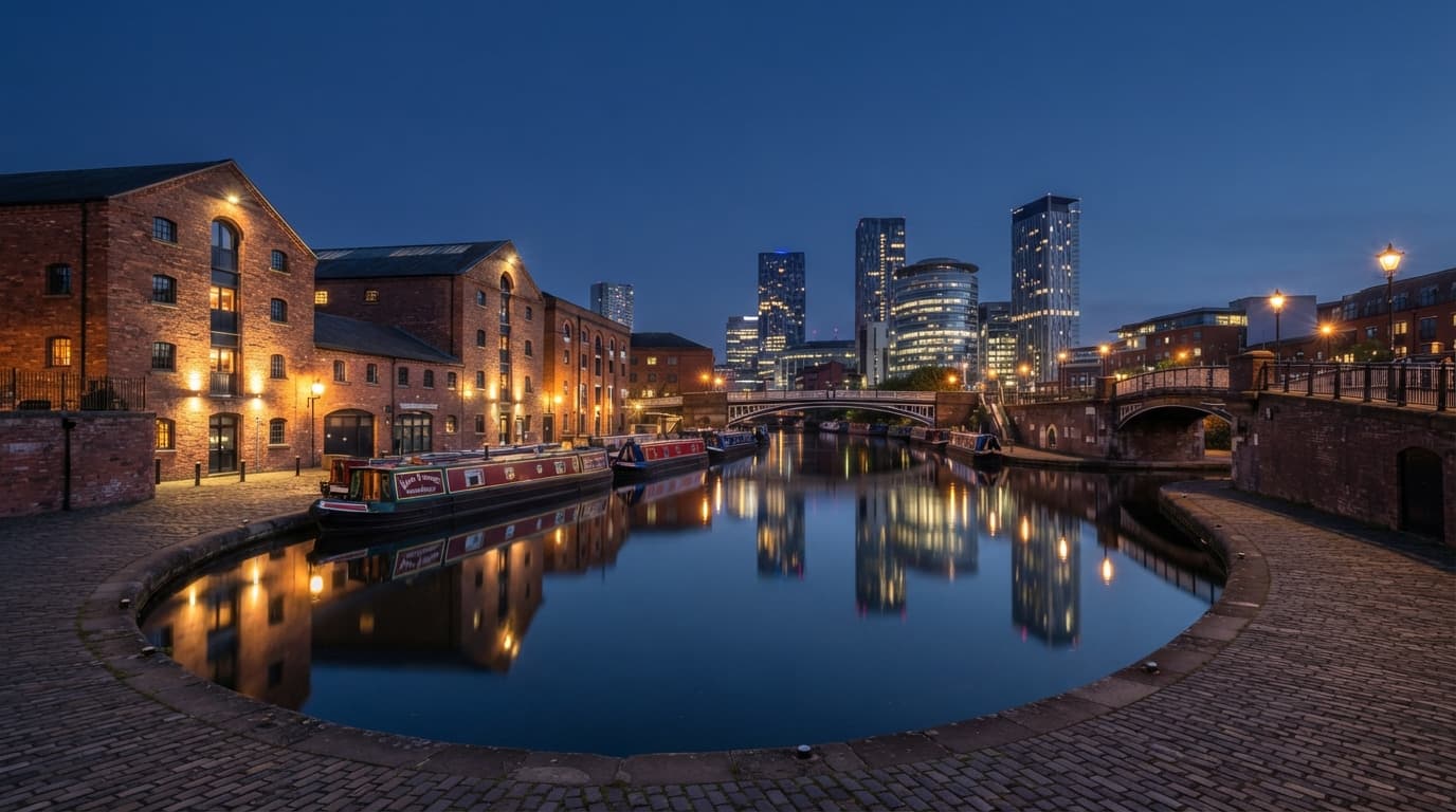 Birmingham canals lit at dusk, the backdrop for local man and van removals across Birmingham